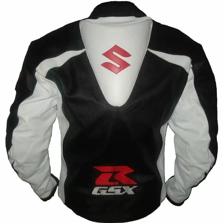 Suzuki Black White Motorcycle Leather Jacket Back
