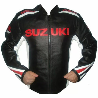 Suzuki Black White Motorcycle Leather Jacket