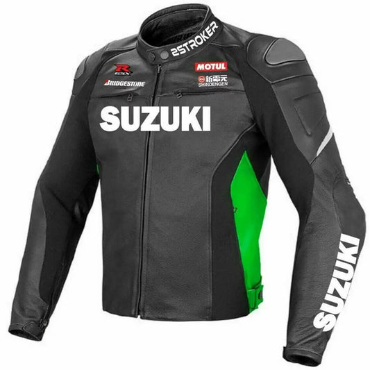Suzuki GSXR Motorcycle Black And Green Leather Jacket