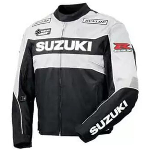 Suzuki GSXR Motorcycle White And Black Leather Jacket