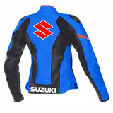 Suzuki Motorcycle Blue And Black Leather Jacket Back