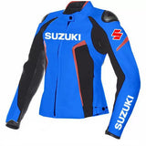Suzuki Motorcycle Blue And Black Leather Jacket