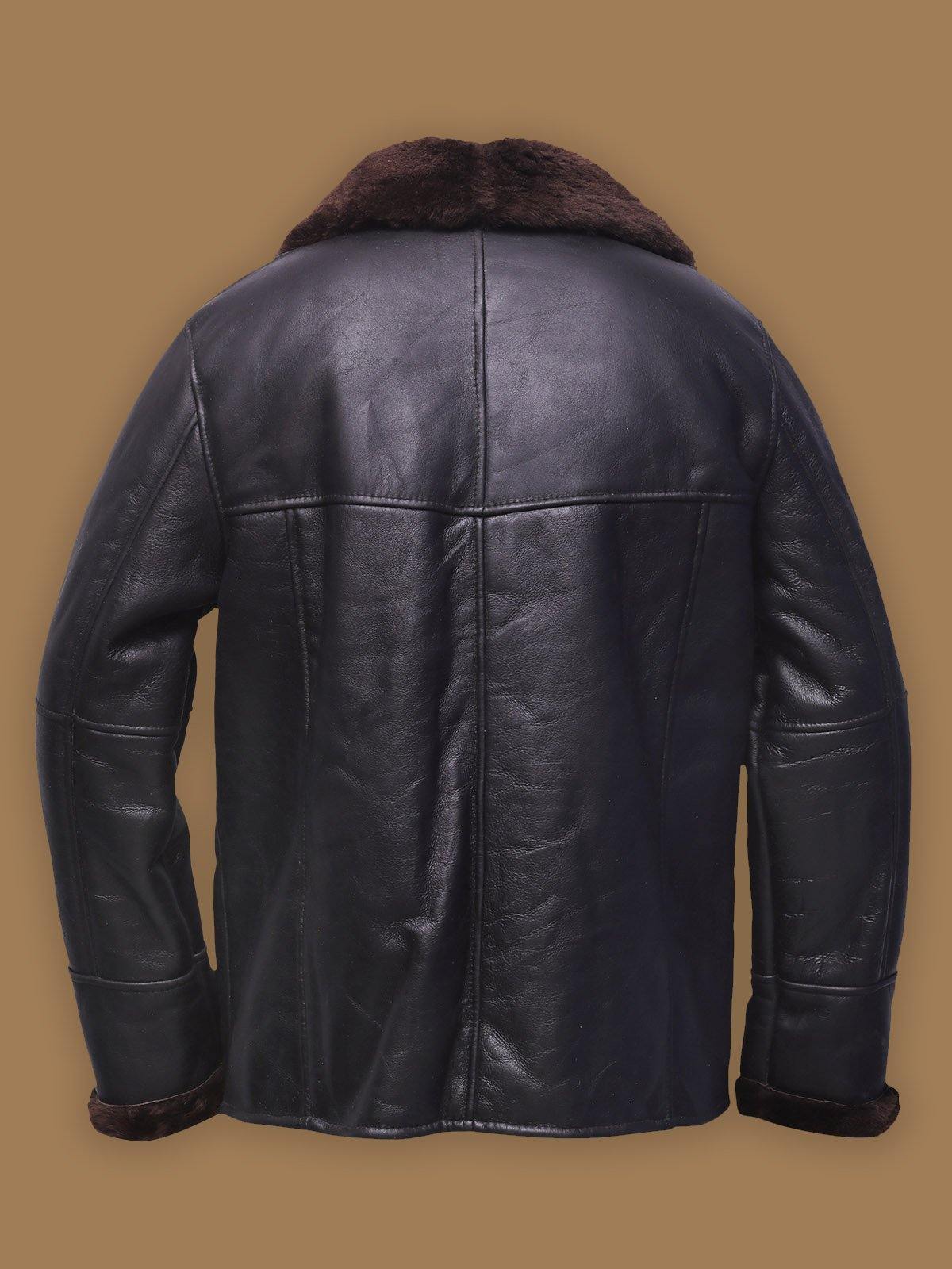 Men Black Button Shearling Jacket - Wiseleather