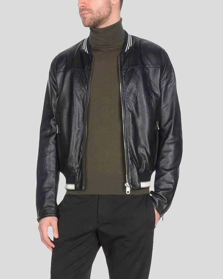 Tuhin Black Bomber Leather Jacket
