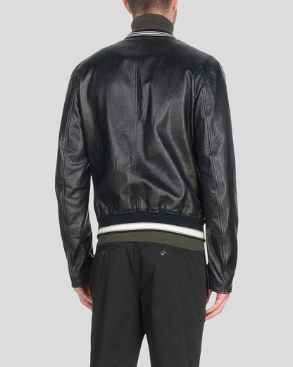 Tuhin Black Bomber Leather Jacket
