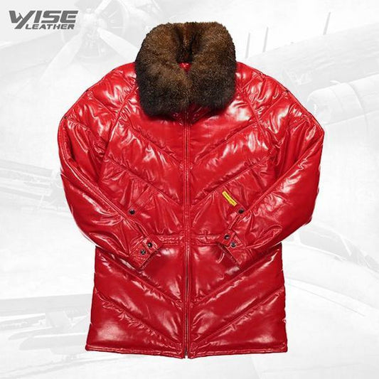 V Bomber Leather Coat Red - Wiseleather