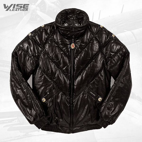 Appenzeller Gurt Black Leather Bomber Jacket for Men