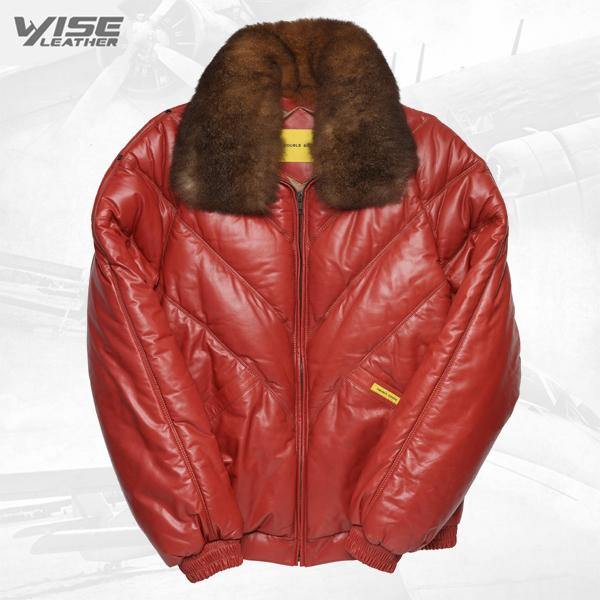 Chili Red V-Bomber Leather Jacket