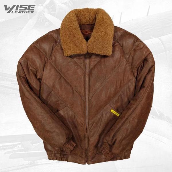 V-Bomber Leather Jacket Nubuck Brown - Wiseleather