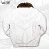 V-Bomber Leather Jacket Off White - Wiseleather