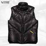 V Bomber Leather Vest Black - Wiseleather