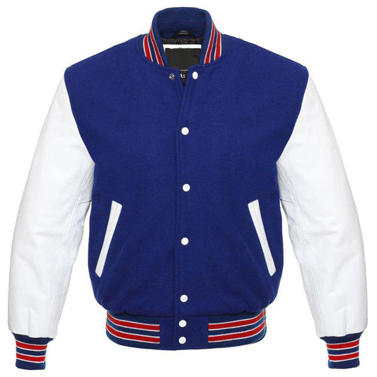 Customizable Blue and White Varsity Jacket