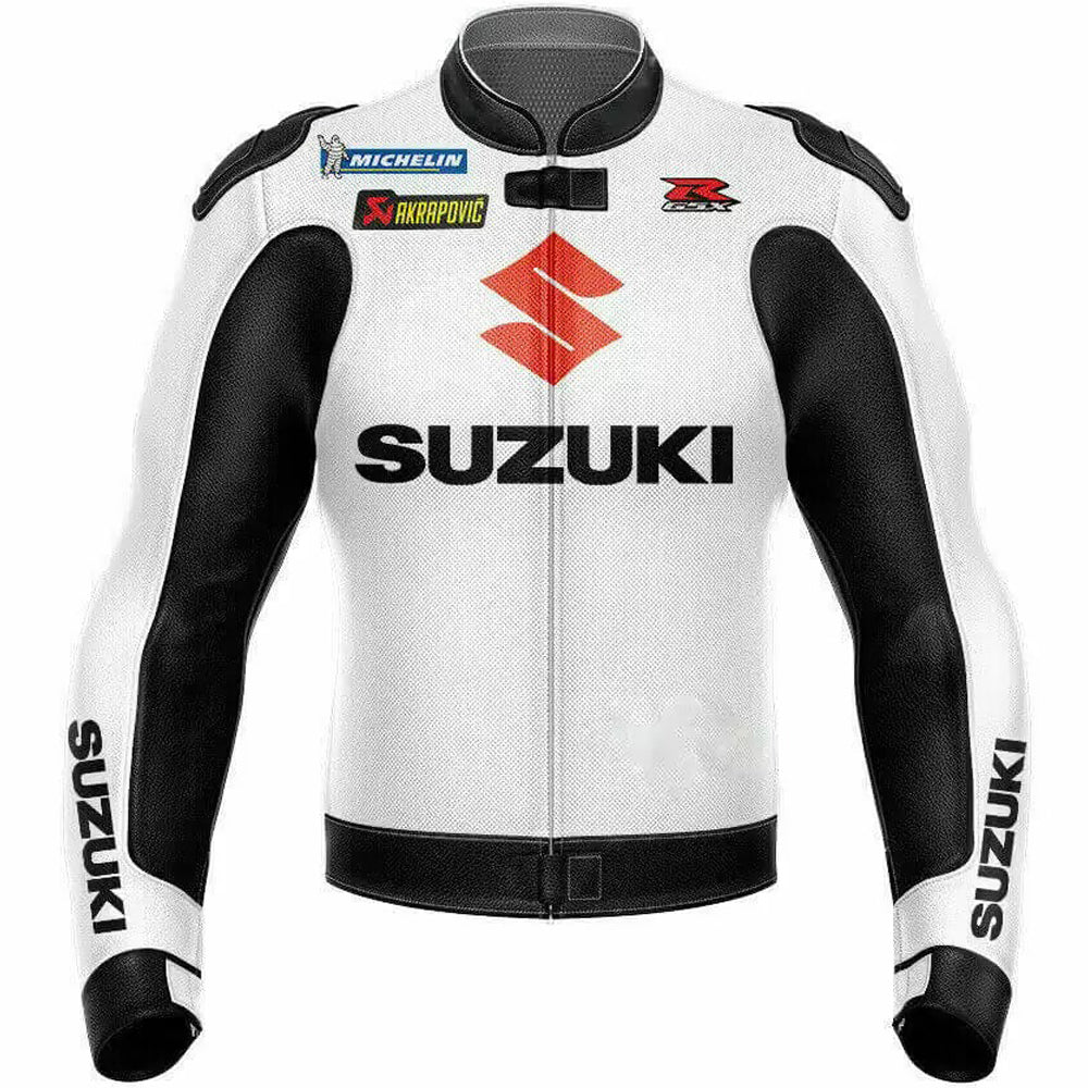 White Black Suzuki GSXR Motorcycle Leather Jacket