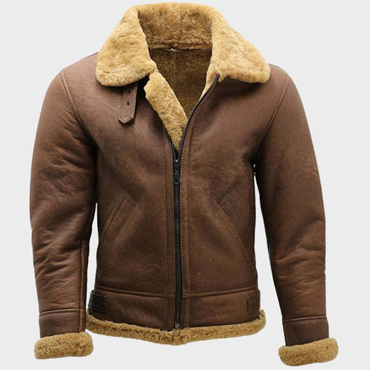 WW2 Brown B3 Shearling Sheepskin Bomber Flying Aviator Jacket