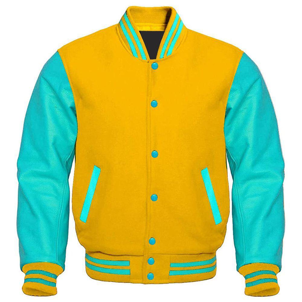 Custom Yellow and Tiffany Blue Varsity Jacket - Letterman Jacket